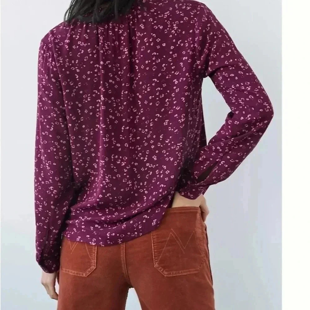 Cloth & Stone by Anthropologie Plum Leopard Print Blouse Size M - Picture 5 of 5
